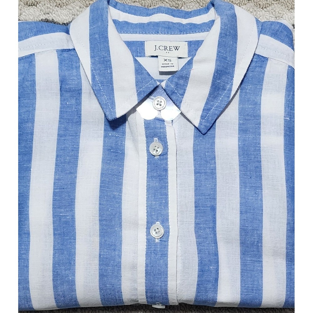 J. Crew Women's Blue & White Stripe Linen & Cotton Long Sleeve Shirt Size XS